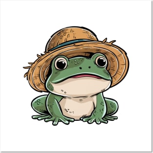 Cute Frog with Straw Hat Posters and Art